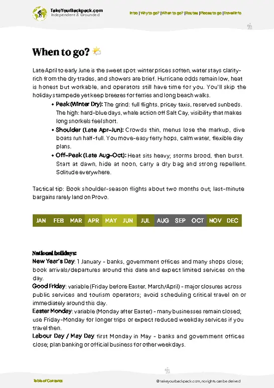 example page 3 from our offline Travel Guide for Turks and Caicos Islands